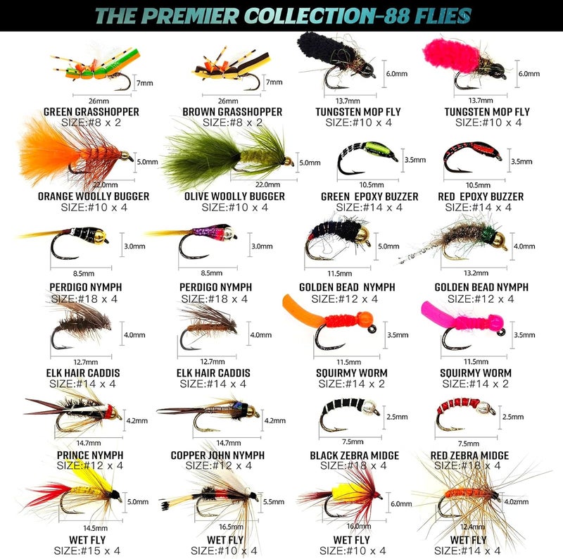 BRAIRIA Fly Fishing Flies Assortment with Waterproof Fly Box, Flies for Fly Fishing, 28/48/60/88pcs Dry/Wet/Nymph/Streamer Flies, Fly Fishing Lures, Trout Flies, Size # 6-20 Hooks - Image 2
